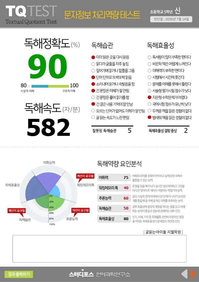훈련 후 진단 결과