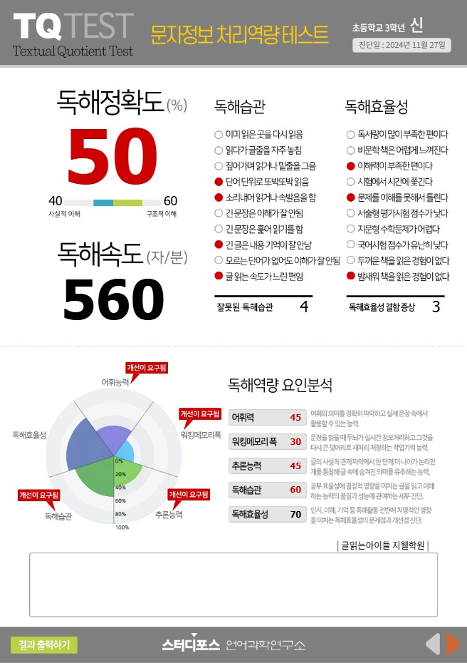 훈련 전 진단 결과